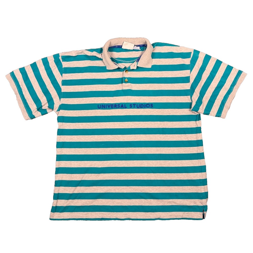 Vintage‎ 1990's Universal Studios Mens  2XL Multicolor Striped Polo Shirt Read!